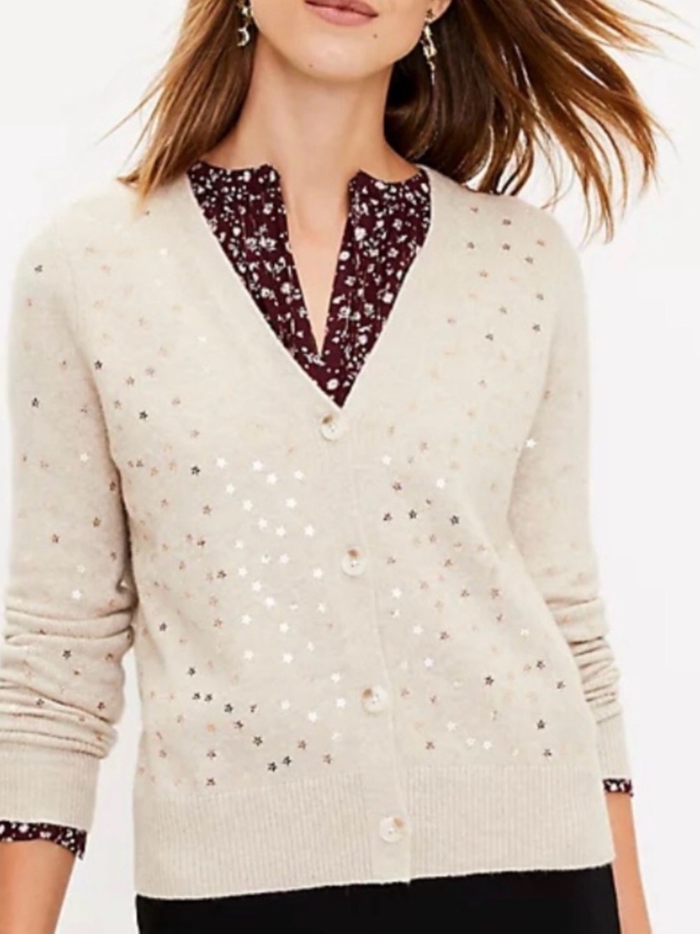LOFT Gold Sequin Star Cardigan shiny M sequinned
